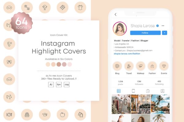 Instagram品牌故事封面设计矢量图标设计素材包 Instagram stories Highlights Covers Icon Kit