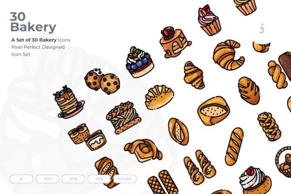 30枚西式面包烘焙主题矢量图标素材 30 Bakery Icons