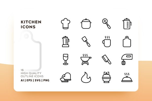 厨房用品Outline风格轮廓图标素材 KITCHEN OUTLINE