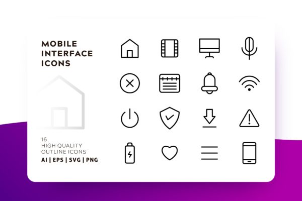 移动APP应用UI设计矢量图标设计素材 MOBILE INTERFACE OUTLINE