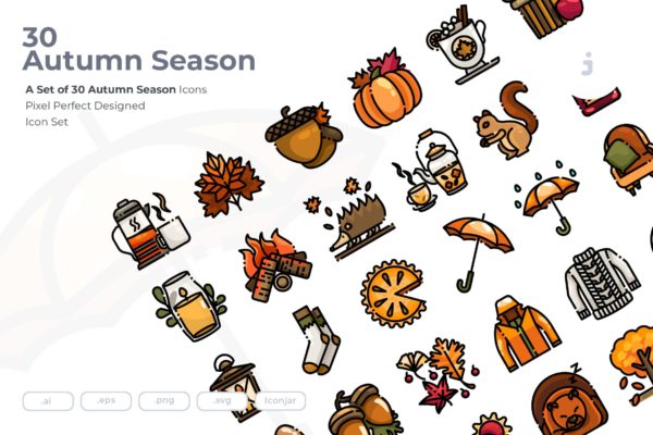 30枚秋季主题元素矢量图标设计素材 30 Autumn Season Icons