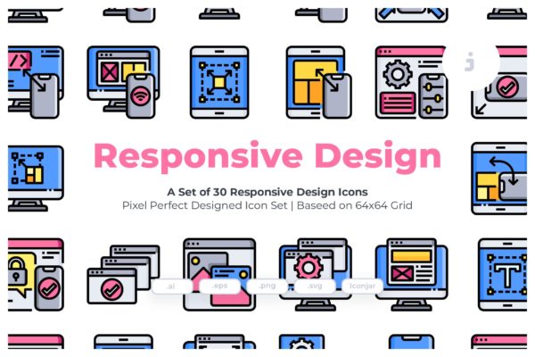 30枚响应式设计主题矢量图标设计素材 30 Responsive Design Icons