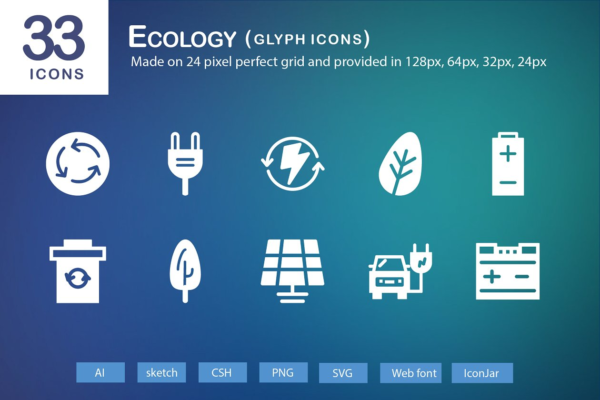 33个生态字体图标集合精选  33 Ecology Glyph Icons