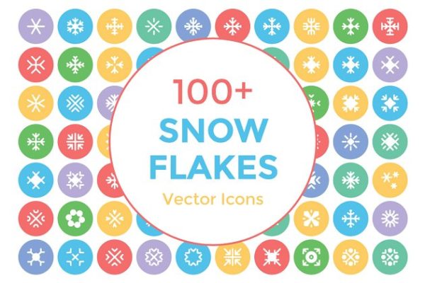 100+雪花片雪花状矢量圆型图标  100+ Snow Flakes Vector Icons
