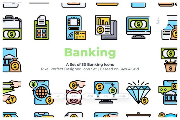 30枚银行主题矢量图标设计素材 30 Banking Icons
