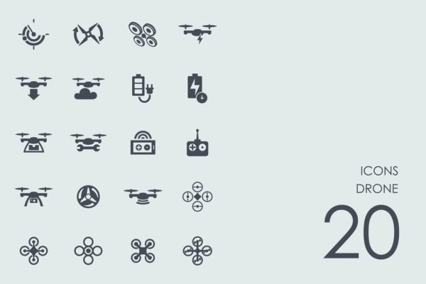 一组20个无人机图标  Drone icons