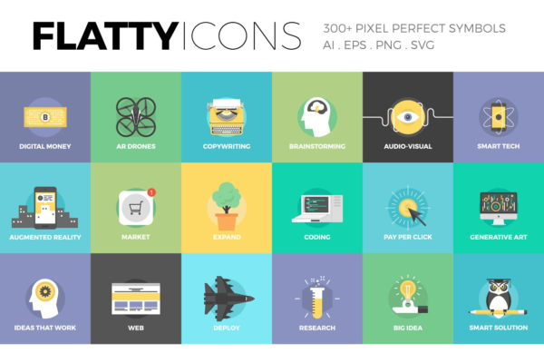 300+简单美丽概念性艺术扁平化图标集合精选合 Flatty Icons Collection