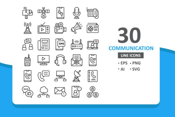 30枚移动通信主题矢量线性图标素材 30 Communication Icons – Line
