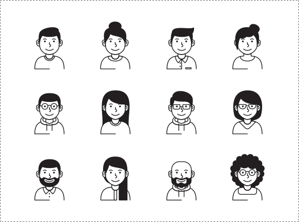 12枚用户头像矢量线性图标素材 12 Avatar Vector Icon Illustrations