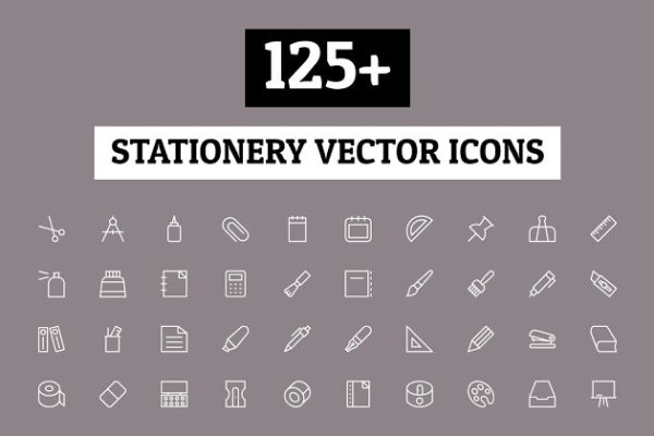 125+办公文具矢量图标素材  125+ Stationery Vector Icons