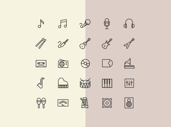 25枚音乐乐器主题矢量线性图标素材 25 Music Line Icons