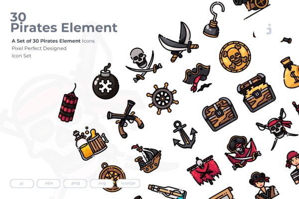 30枚海盗元素矢量图标设计素材 30 Pirates Element Icons