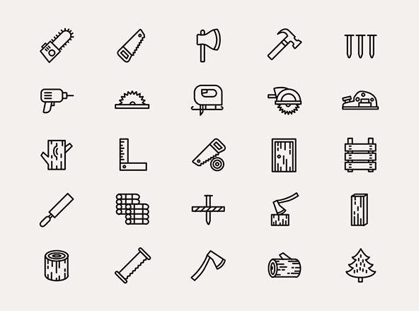 25个木制品及木工工具矢量图标设计素材 25 Woodwork Vector Icons