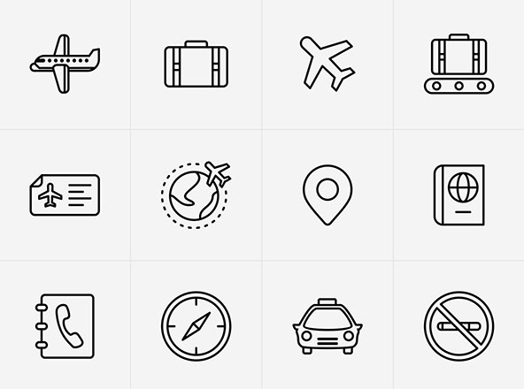 16枚机场/航空主题矢量线性图标素材 16 Vector Airport Icons