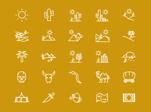 25枚沙漠主题线性矢量图标素材 25 Desert Line Icons – Vector