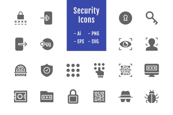 20枚信息安全主题实心矢量图标素材 20 Security Icons (Solid)