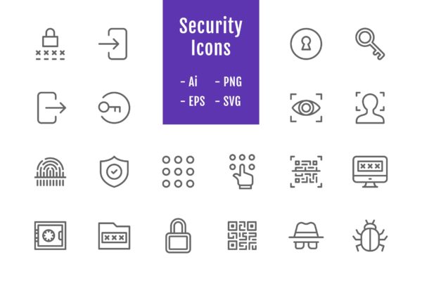 20枚信息安全主题线性矢量图标设计素材 20 Security Icons (Line)