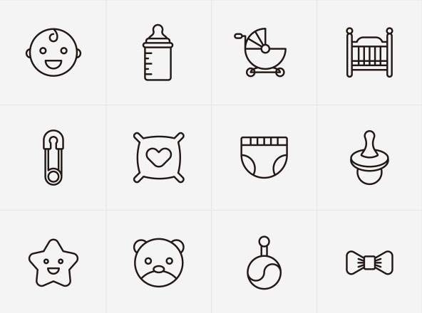 婴儿元素/婴儿主题矢量线性图标素材 Vector Baby Icons
