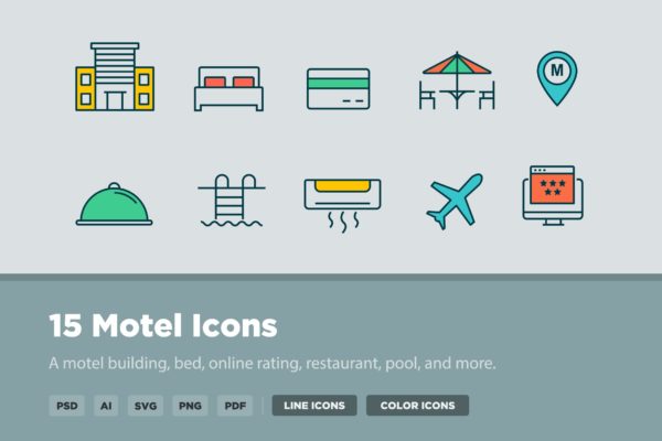 15枚汽车旅馆矢量图标设计素材 15 Motel Icons