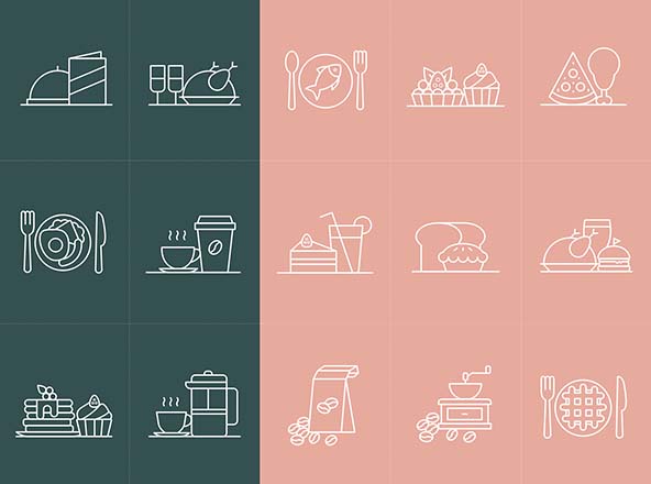 餐馆美食主题矢量线性图标素材 Restaurant Vector Icons