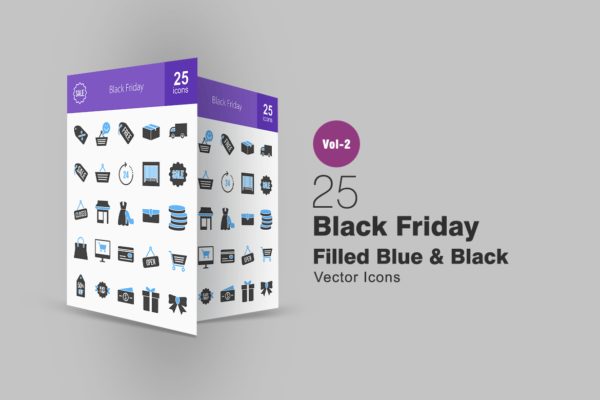 25个黑色星期五购物节主题蓝黑配色图标 25 Black Friday Blue & Black Icons