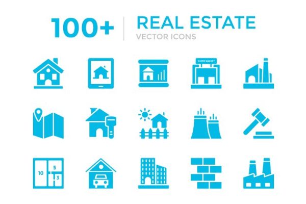 100多个房地产开发建设矢量图标素材  100+ Real Estate Vector Icons