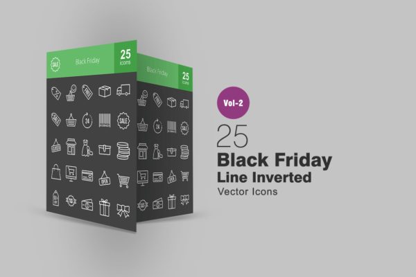 25款黒五海淘购物节主题矢量线性图标素材 25 Black Friday Line Inverted Icons