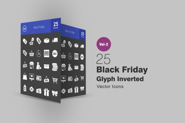 25个黑色星期五购物节矢量图标设计素材 25 Black Friday Glyph Inverted Icons