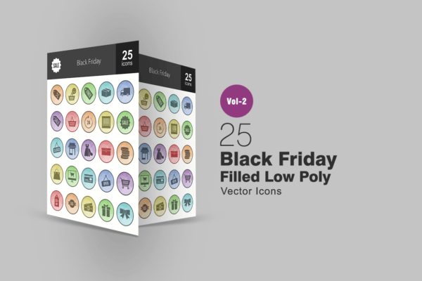 25个黑色星期五电商购物节多边形填充图标 25 Black Friday Filled Low Poly Icons