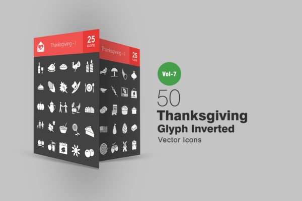50个感恩节字形反转矢量图标设计素材 50 Thanksgiving Glyph Inverted Icons