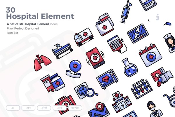 30枚医院医疗主题元素矢量图标素材 30 Hospital Element Icons