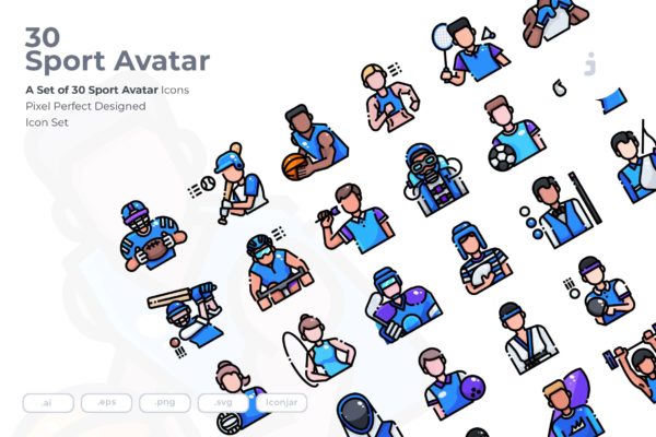 30枚运动员人物矢量图标素材 30 Sport Avatar Icons