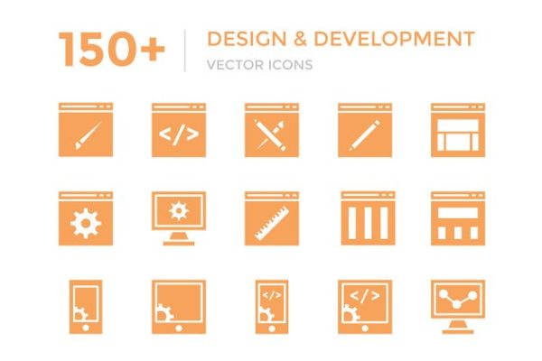 150多个设计和开发矢量图标素材 150+ Design and Development Icons