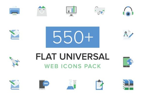 550+扁平通用互联网应用图标集合精选 550+ Flat Universal Web Icons Pack