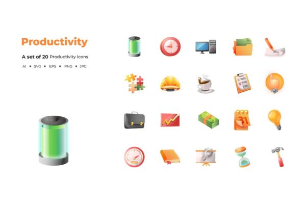 20枚生产力主题矢量图标素材 20 Productivity Icons