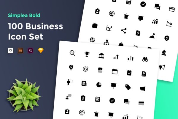 100枚商业/商务主题矢量图标设计素材 Business Icon Set – Simplea Bold