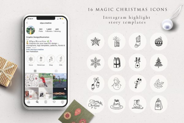 圣诞节主题Highlight矢量图标设计素材 Xmas Instagram Highlight Story Icons