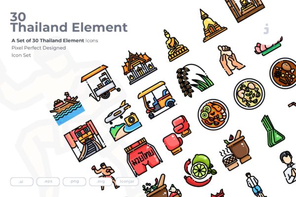 30枚泰国元素矢量图标设计素材 30 Thailand Element Icons