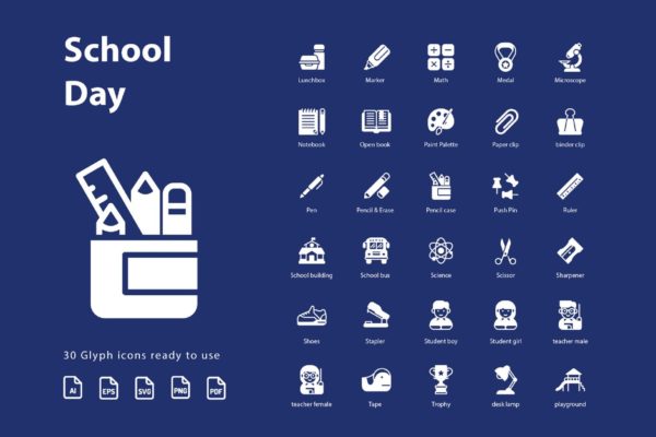 校园日教育主题字体图标素材 School Day (Glyph)