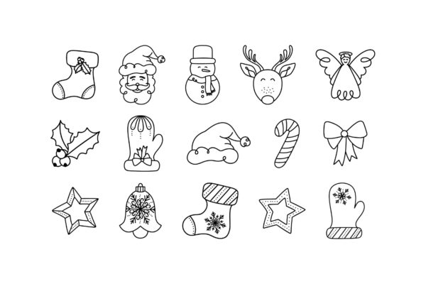 15枚圣诞元素线性图标素材 15 Christmas Elements – Doodle Line Icon Set