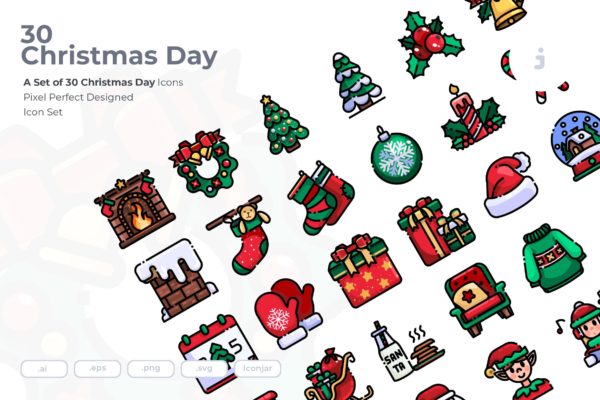 30枚圣诞节主题矢量图标素材 30 Christmas Day Icons