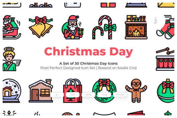 30枚圣诞日主题矢量图标素材 30 Christmas Day Icons