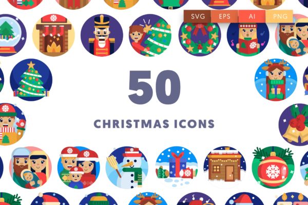 50枚圣诞节节日主题矢量图标设计素材 50 Christmas Icons