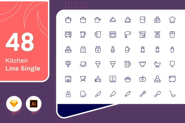 Line Senja图标系列：厨房主题矢量线性图标素材 Line Senja – Kitchen