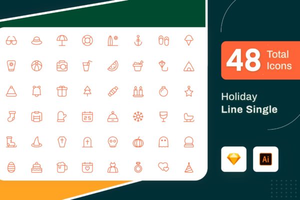 Line Senja图标系列：假日度假主题矢量线性图标素材 Line Senja – Holiday