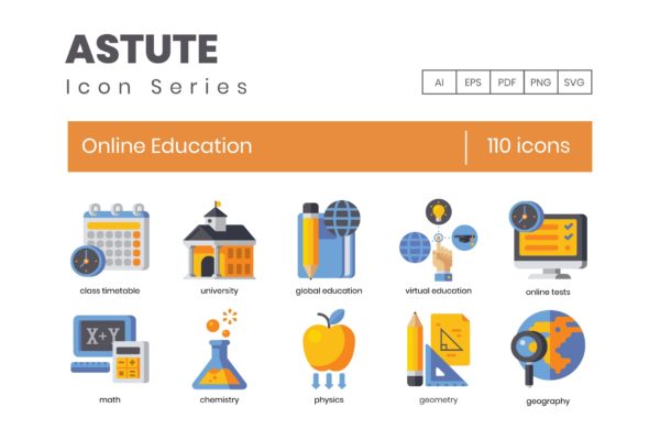 Astute系列-110枚在线教育主题矢量图标设计素材 110 Online Education | Astute Series