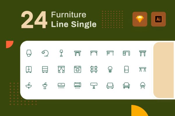 Line Senja图标系列：家具主题矢量线性图标素材 Line Senja – Furniture