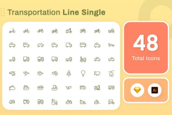 Line Senja图标系列：各种交通工具矢量线性图标素材 Line Senja – Transportation