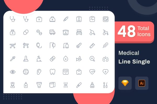 Line Senja图标系列：医疗健康主题矢量线性图标素材 Line Senja – Medical