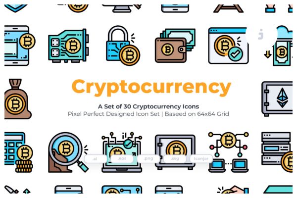 30枚加密货币主题矢量图标素材 30 Cryptocurrency Icons